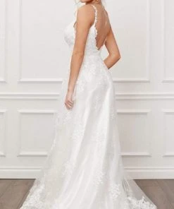 Nox Anabel - C461 Lace Applique Long A-Line Wedding Gown