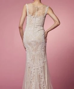 Nox Anabel E1006 - Beaded Applique Evening Dress