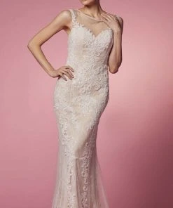 Nox Anabel E1006 - Beaded Applique Evening Dress