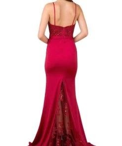 Nox Anabel - E276 Sequined Lace Illusion Paneled Long Gown