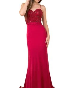 Nox Anabel - E276 Sequined Lace Illusion Paneled Long Gown