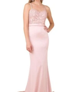 Nox Anabel - E276 Sequined Lace Illusion Paneled Long Gown