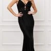 Nox Anabel - E451 Illusion Lace V-Neck Bodice Open Back Sheath Gown