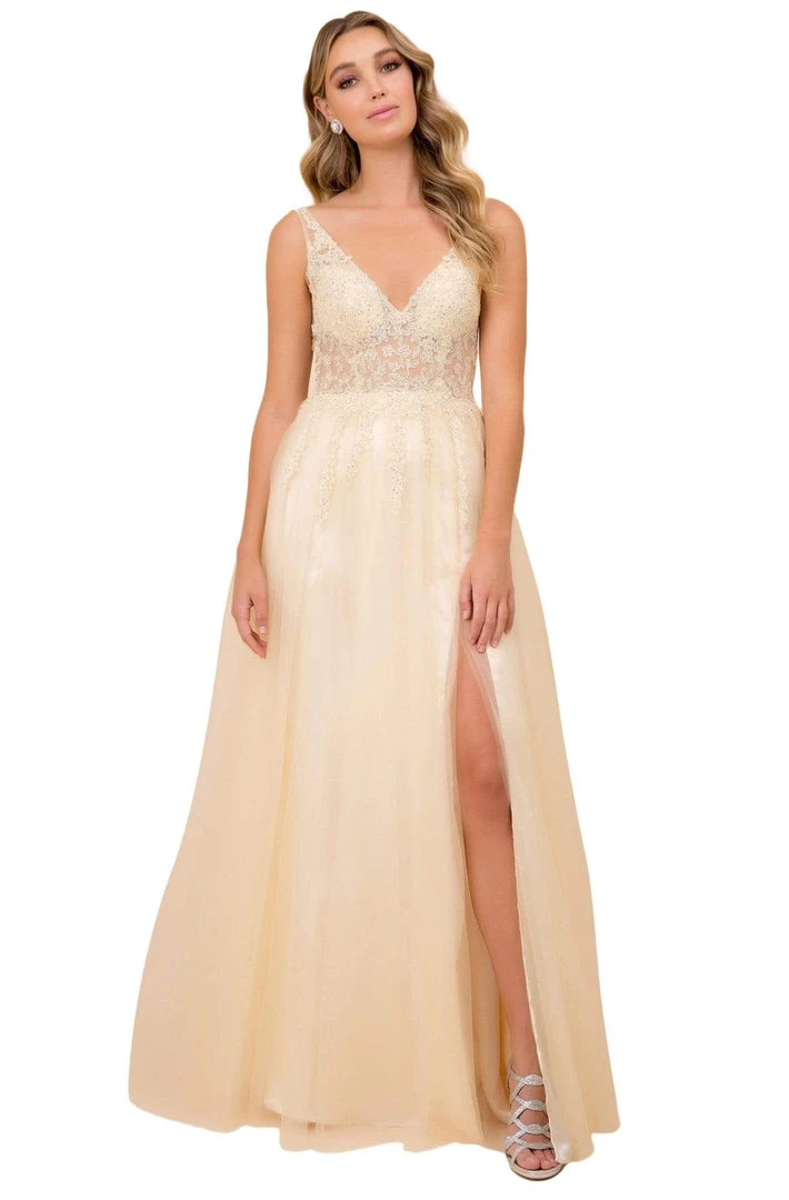 Nox Anabel - G390 Beaded Appliques V-Neck Gown 3 Nox Anabel - G390 Beaded Appliques V-Neck Gown
