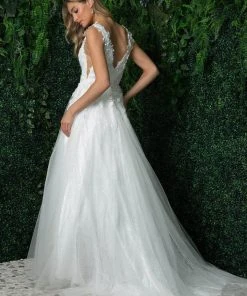 Nox Anabel JR930P - Sleeveless Plunging V-neck Wedding Gown