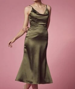 Nox Anabel R1027 - Tea Length Cowl Cocktail Dress