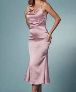 Nox Anabel R1027 - Tea Length Cowl Cocktail Dress