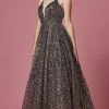 Nox Anabel R1030 - V-Neck Sequin Evening Gown