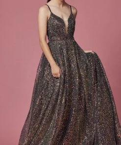 Nox Anabel R1030 - V-Neck Sequin Evening Gown
