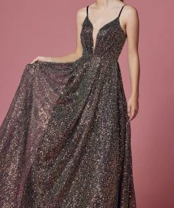 Nox Anabel R1030 - V-Neck Sequin Evening Gown