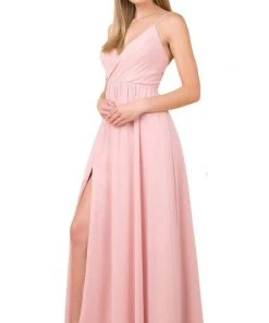 Nox Anabel - R275 Plunging V-neck A-line Dress With Slit