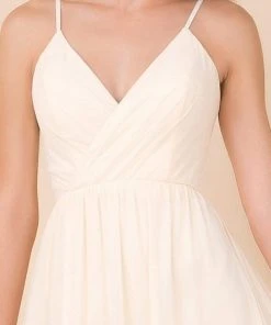 Nox Anabel - R275P Plunging V-neck A-line Dress With Slit