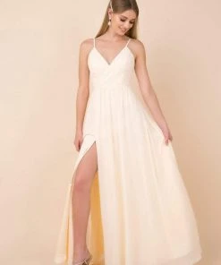 Nox Anabel - R275P Plunging V-neck A-line Dress With Slit