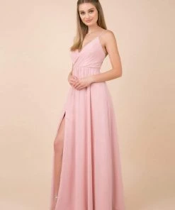 Nox Anabel - R275P Plunging V-neck A-line Dress With Slit