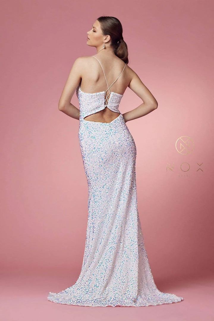 Nox Anabel - R433 Sequined Cut Out Back Long Dress 11 Nox Anabel - R433 Sequined Cut Out Back Long Dress