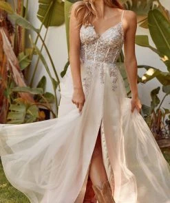 Nox Anabel S1015 - V-Neck Corset Evening Gown