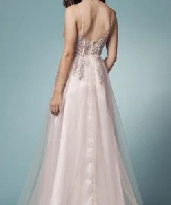 Nox Anabel S1015 - V-Neck Corset Evening Gown