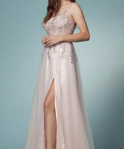 Nox Anabel S1015 - V-Neck Corset Evening Gown