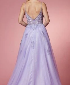 Nox Anabel T1012 - V-Neck Embellished Prom Gown