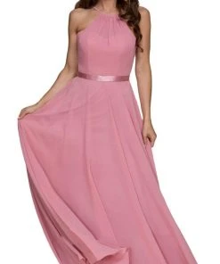 Nox Anabel - Y102P Sleeveless Halter Neck A-line Dress