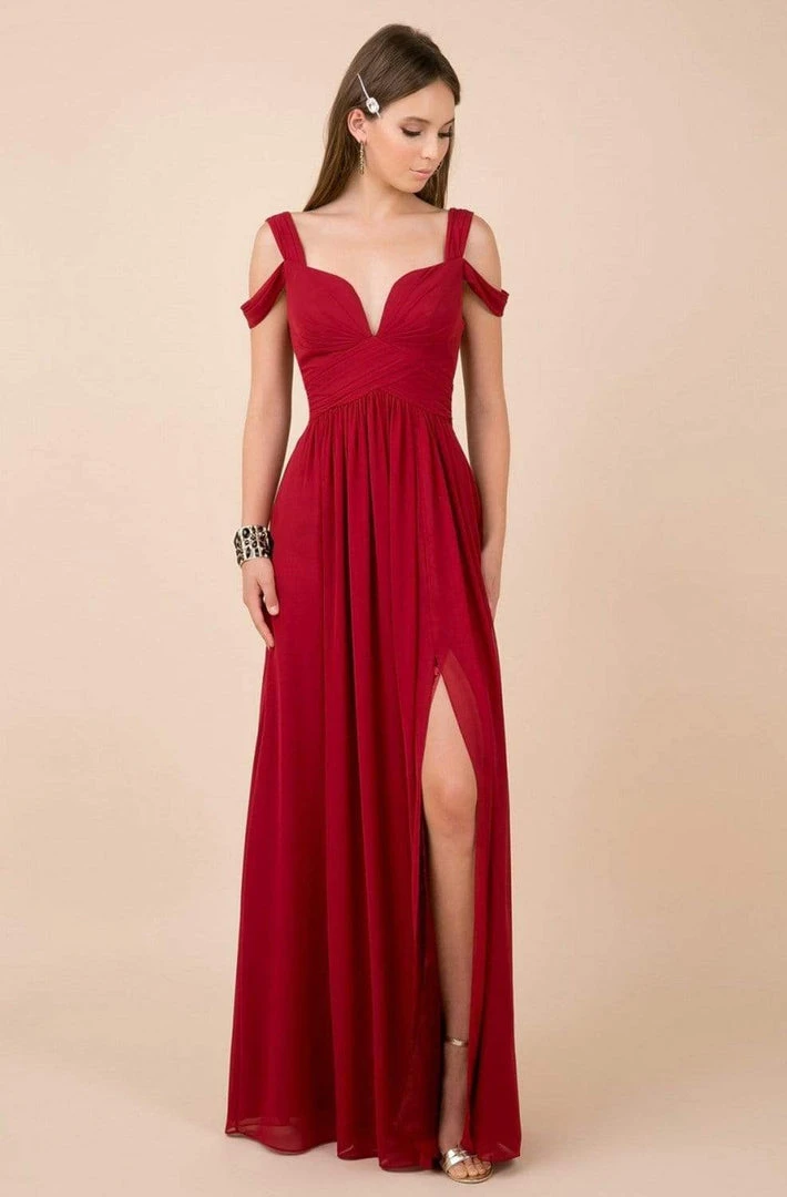 Nox Anabel - Y277P Cold Shoulder V Neckline A-Line High Slit Gown 3 Nox Anabel - Y277P Cold Shoulder V Neckline A-Line High Slit Gown