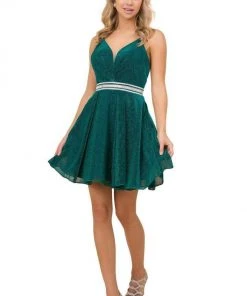Nox Anabel - Y678 Plunging V-neck A-line Dress - 1 Pc Green In Size L Available
