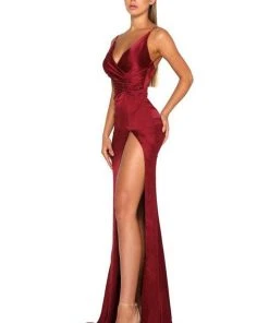 Portia And Scarlett - Hugo Gown Ruched Slit Gown