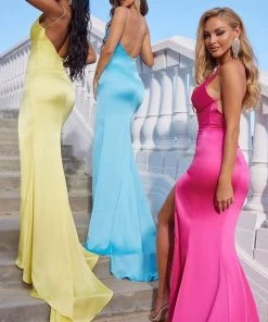 Portia And Scarlett - Hugo Gown Ruched Slit Gown