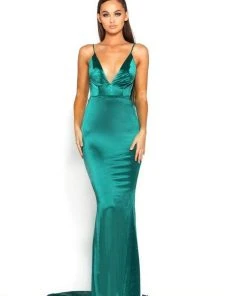 Portia And Scarlett - PS1934 Deep V-Neck Trumpet Dress With Train 30 Portia And Scarlett - PS1934 Deep V-Neck Trumpet Dress With Train