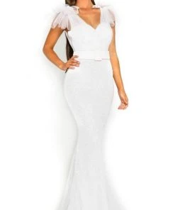 Portia And Scarlett - PS2017 Glitter Mesh V-Neck Evening Dress 11 Portia And Scarlett - PS2017 Glitter Mesh V-Neck Evening Dress