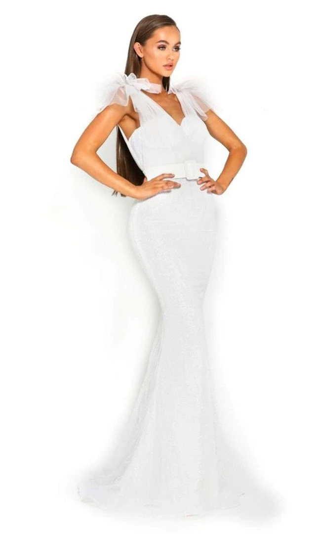 Portia And Scarlett - PS2017 Glitter Mesh V-Neck Evening Dress 5 Portia And Scarlett - PS2017 Glitter Mesh V-Neck Evening Dress