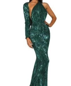 Portia And Scarlett PS2045 - One Shoulder Wrap Sequin Prom Dress