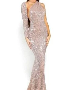 Portia And Scarlett PS2045 - One Shoulder Wrap Sequin Prom Dress