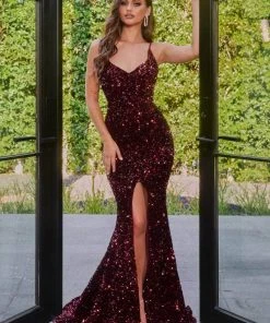 Portia And Scarlett - PS21013 Sequined Plunging V Neck Trumpet Gown