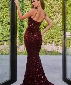Portia And Scarlett - PS21013 Sequined Plunging V Neck Trumpet Gown