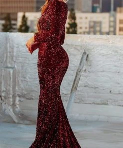 Portia And Scarlett - PS21031 Long Sleeve Slit Sequin Mermaid Gown