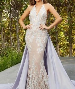 Portia And Scarlett - Ps21040 Plunging Glitter Overskirt Gown