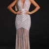 Portia And Scarlett - PS21107 Stripe Embellished Plunging Halter Gown