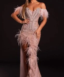 Portia And Scarlett - PS21127 Embellished Deep Off Shoulder Long Dress