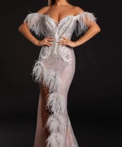 Portia And Scarlett - PS21127 Embellished Deep Off Shoulder Long Dress