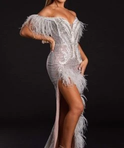 Portia And Scarlett - PS21127 Embellished Deep Off Shoulder Long Dress