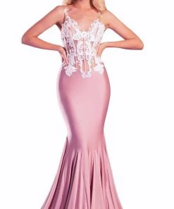 Portia And Scarlett - PS21175 Illusion Appliqued Bodice Mermaid Gown