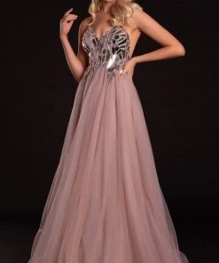 Portia And Scarlett - PS21185 Embellished V Neck A-Line Dress