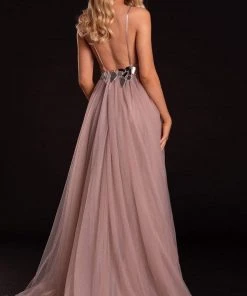 Portia And Scarlett - PS21185 Embellished V Neck A-Line Dress