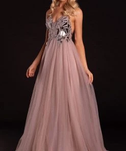 Portia And Scarlett - PS21185 Embellished V Neck A-Line Dress