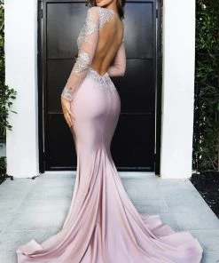 Portia And Scarlett - Ps21194 Beaded Long Sleeve Mermaid Gown