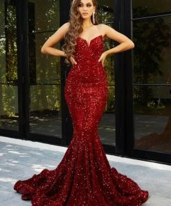 Portia And Scarlett - PS21208 Strapless Velvet Sequin Gown