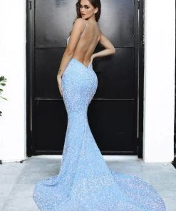 Portia And Scarlett - PS21235 V Neck Open Back Bedazzled Dress