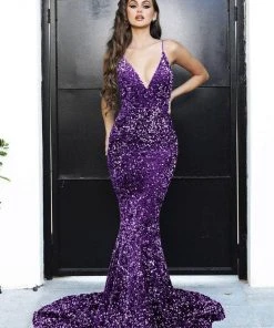 Portia And Scarlett - PS21235 V Neck Open Back Bedazzled Dress