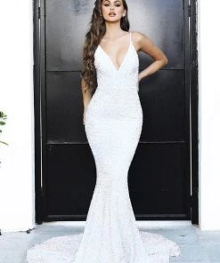 Portia And Scarlett - PS21235 V Neck Open Back Bedazzled Dress